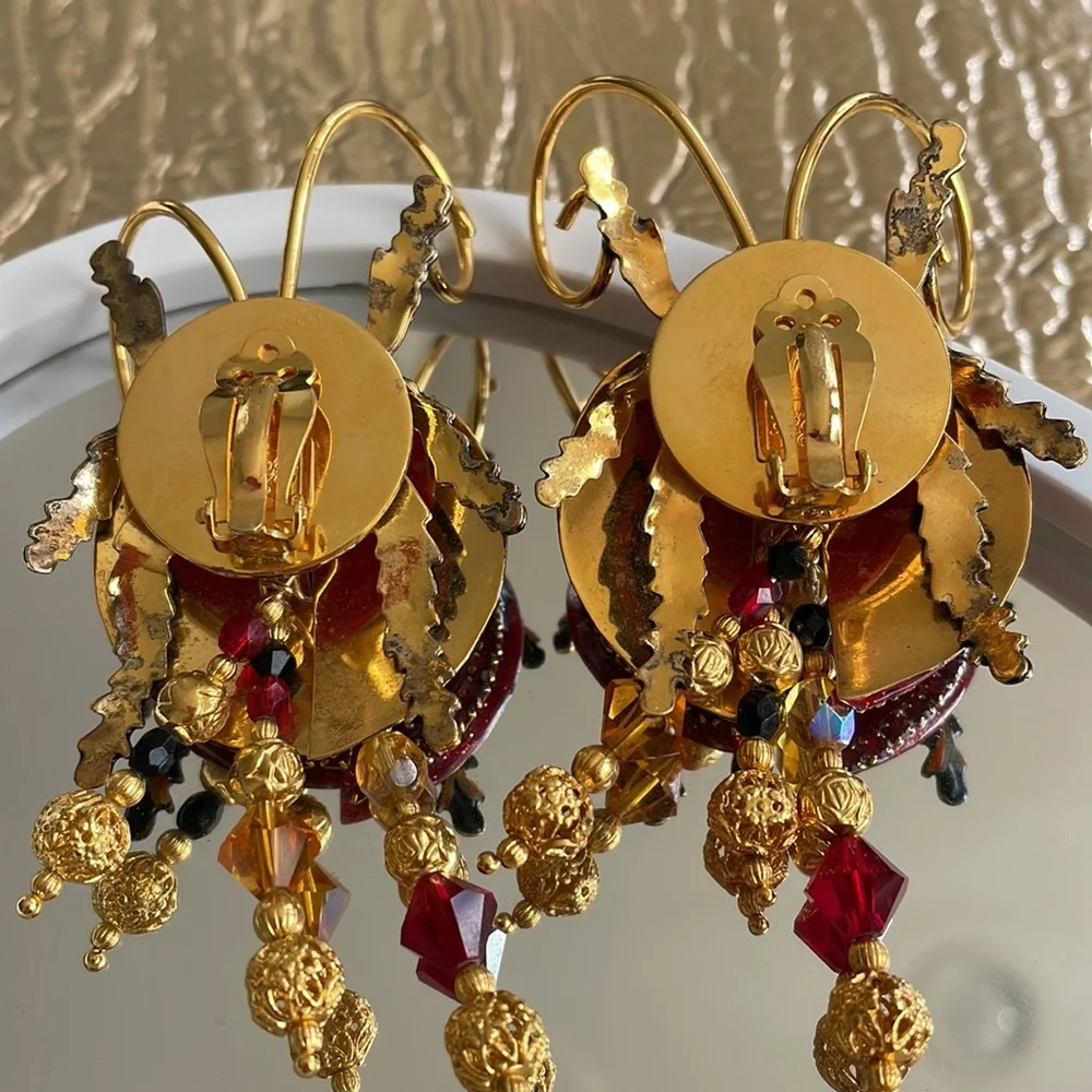 🐞HP🐞Lunch At The Ritz “CUTE AS A BUG”Ladybug HUGE Clip On Earrings - Picture 10 of 10